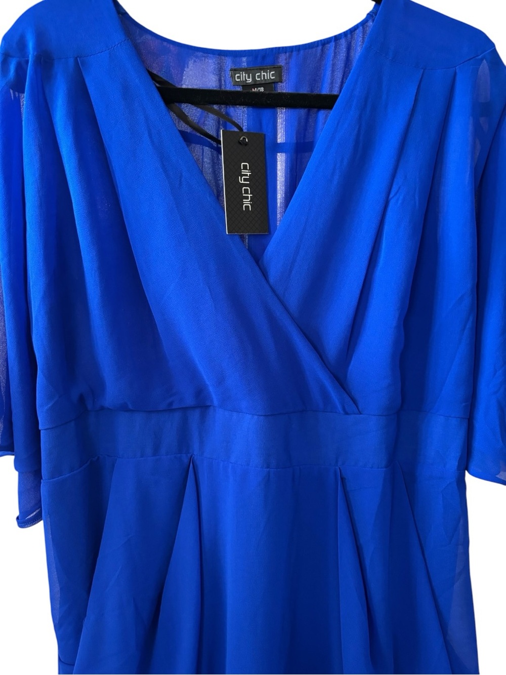 City Chic Cobalt Blue Surplice Midi Dress P:25-28” L:39” - Picture 3 of 8